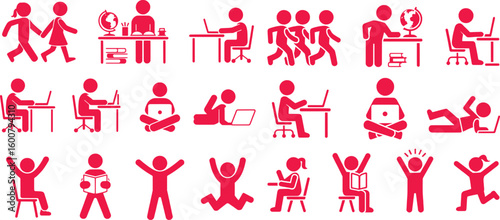 Diverse people engaged in various activities like learning working and celebrating reading