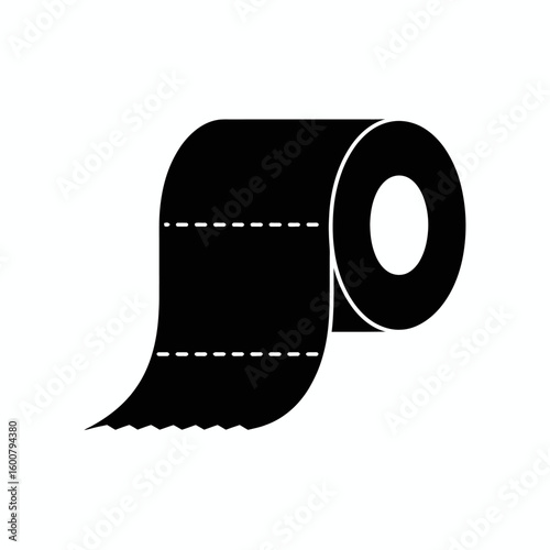 Black silhouette of a roll of toilet paper isolated on white background