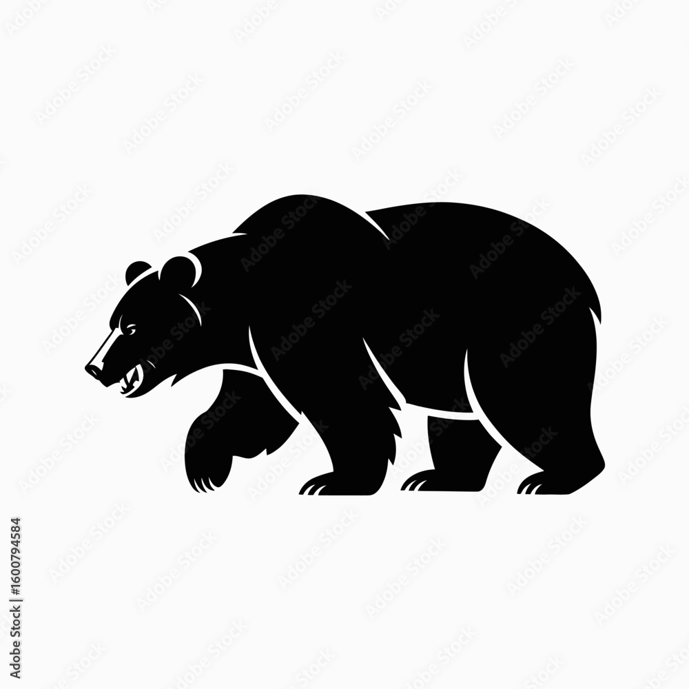 Obraz premium Black silhouette of a grizzly bear walking isolated on white background