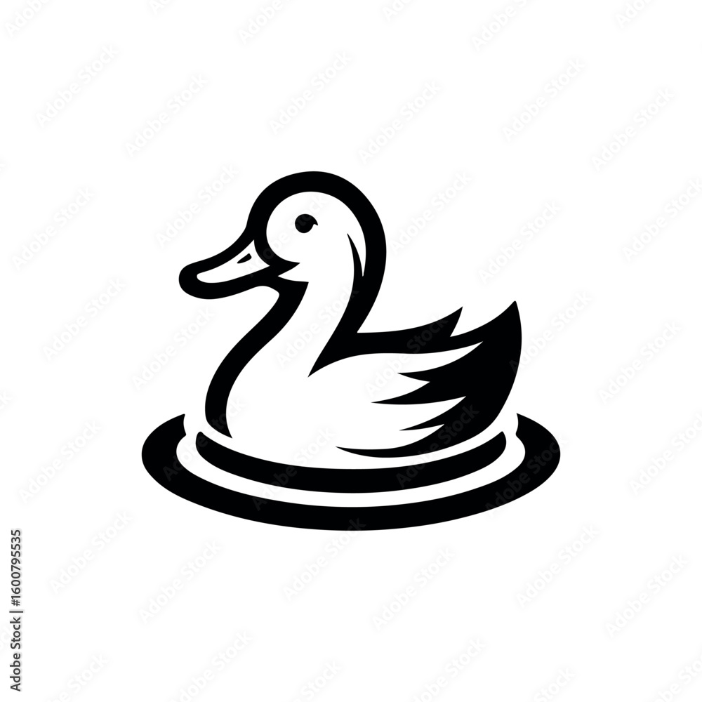 Obraz premium Simple black and white illustration of a duck floating on water