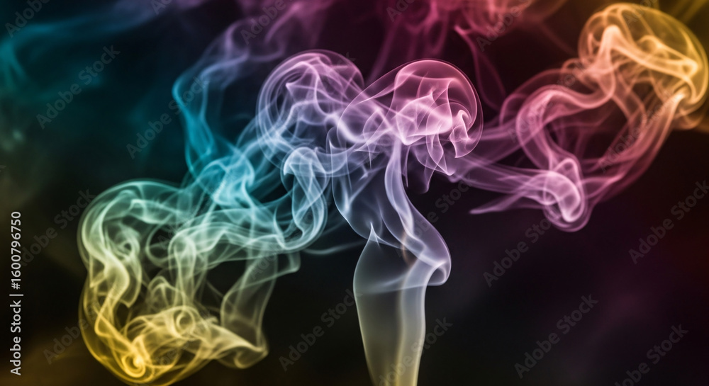 Fototapeta premium Colorful Smoke Plumes Ethereal Waves of Teal Pink and Yellow.