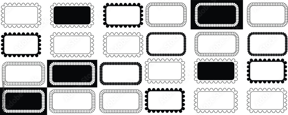 Fototapeta premium Rectangular frames with decorative borders and scalloped edges vector