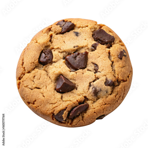 Realistic chocolate chip cookie isolated on transparent background, perfect for food packaging, advertisements, or bakery designs