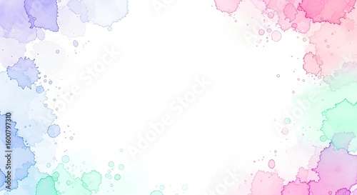 Abstract pink watercolor background with floral frame and space for text