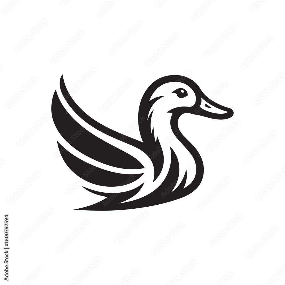 Obraz premium Stylized black and white duck silhouette with textured wings and body