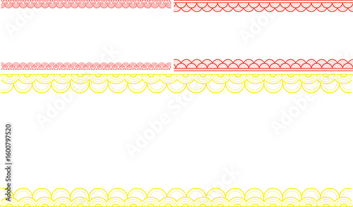 Red and yellow scalloped decorative borders with concentric arcs pattern