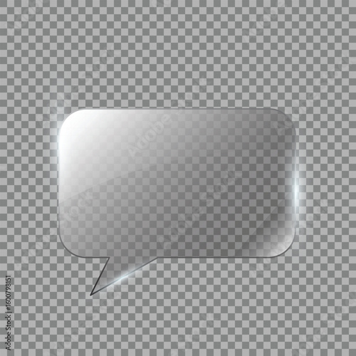 3D metallic frosted glass speech bubble element representing modern chat UI message icon dialog box or transparent communication layout on digital interface
