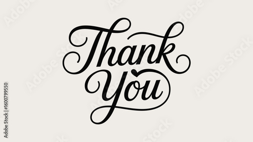 Elegant “Thank You” Typography — Black Cursive Script with Flourishes on Light Beige Background Representing Gratitude and Warm Aesthetics