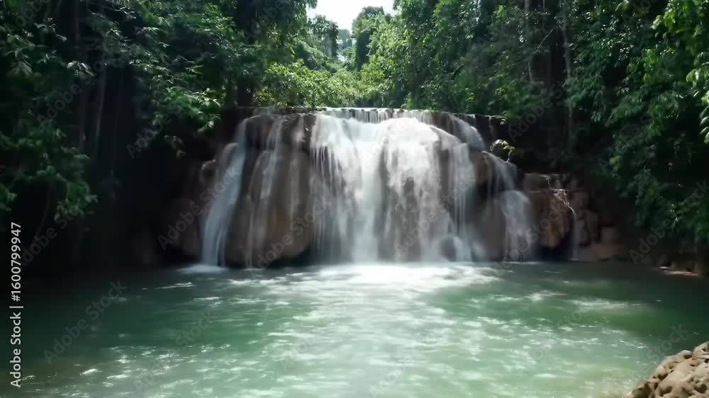 Lush waterfall cascading into a tranquil pool Lush waterfall cascading into a tranquil pool