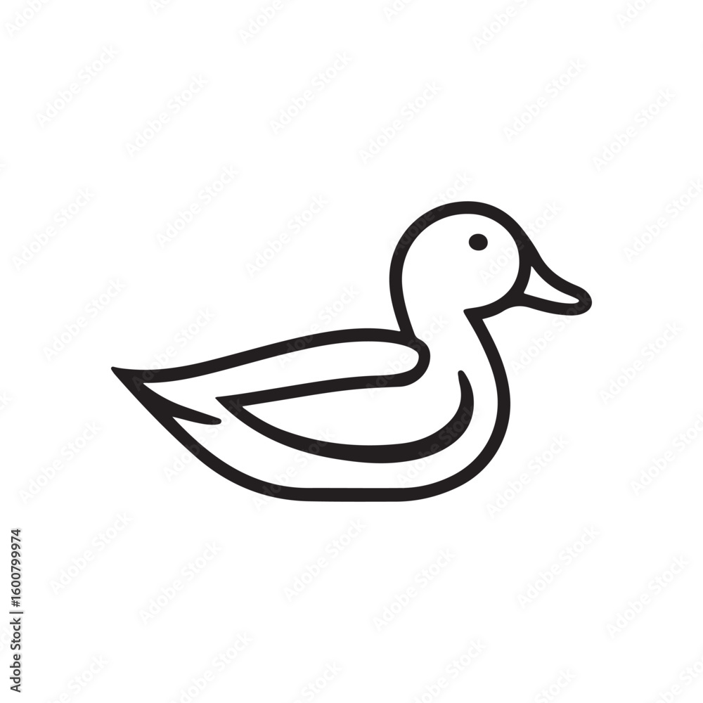 Fototapeta premium Simple outline drawing of a mallard duck in profile on a white background