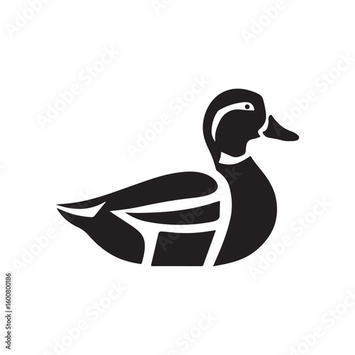 Stylized silhouette of a mallard duck in profile against a white background