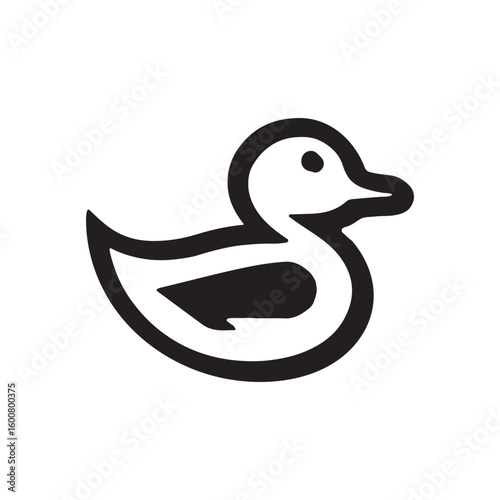 Simple black and white outline icon of a cute rubber ducky for bath time fun