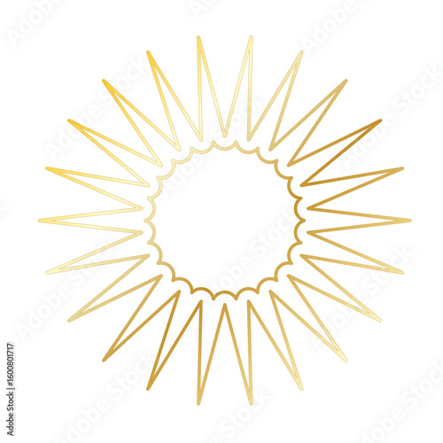 Gold Sun Star Ray Outline Icon. Vintage Wedding Card Invitation Decorative Element Symbol. Astrology Tattoo Style/ Aesthetic Elegant Golden Gradient Star Symbol. 