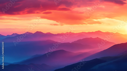  The sky ablaze with colors during a sunset behind mountains 