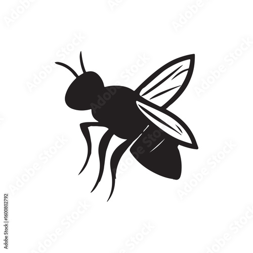 Stylized silhouette of a flying bee with detailed wings on a white background