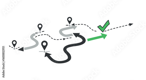 Abstract route concept with path markers and arrows in minimalist style