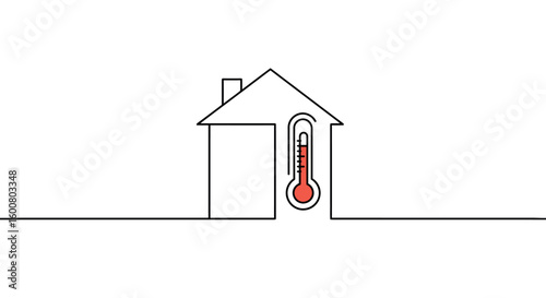 Minimalist house with thermometer symbolizing temperature control