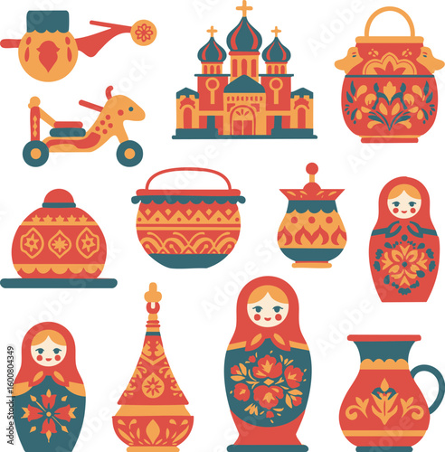 Russian Folk Art Collection Minimal Flat Design | ロシアの民芸品コレクション ミニマルフラットデザイン