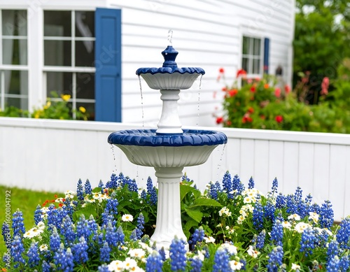 Outdoor fountain with flowers