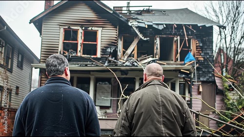 In-Depth Analysis of Fire-Damaged Property: Insurance Adjuster and Homeowner Collaborate in Inspecting Structural Damage