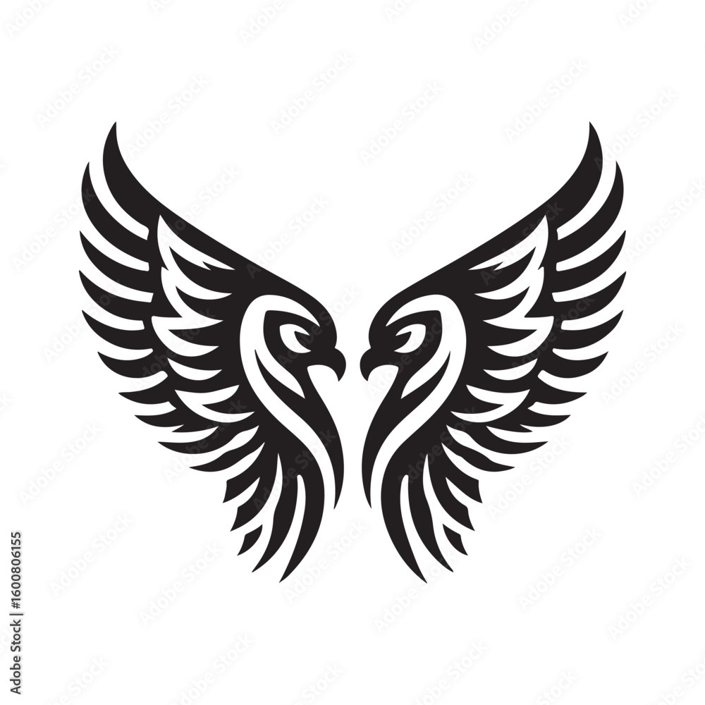Fototapeta premium Soaring eagle wings tattoo design vector illustration with feather detail
