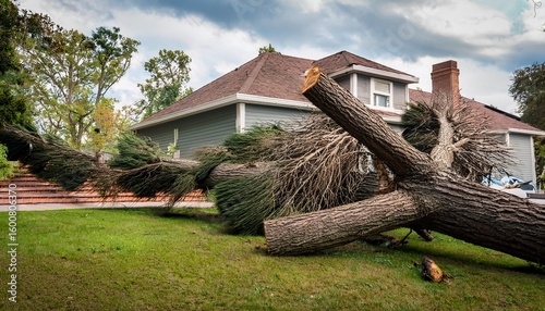 Tableau sur toile fallen tree damages house roof storm damage tree removal