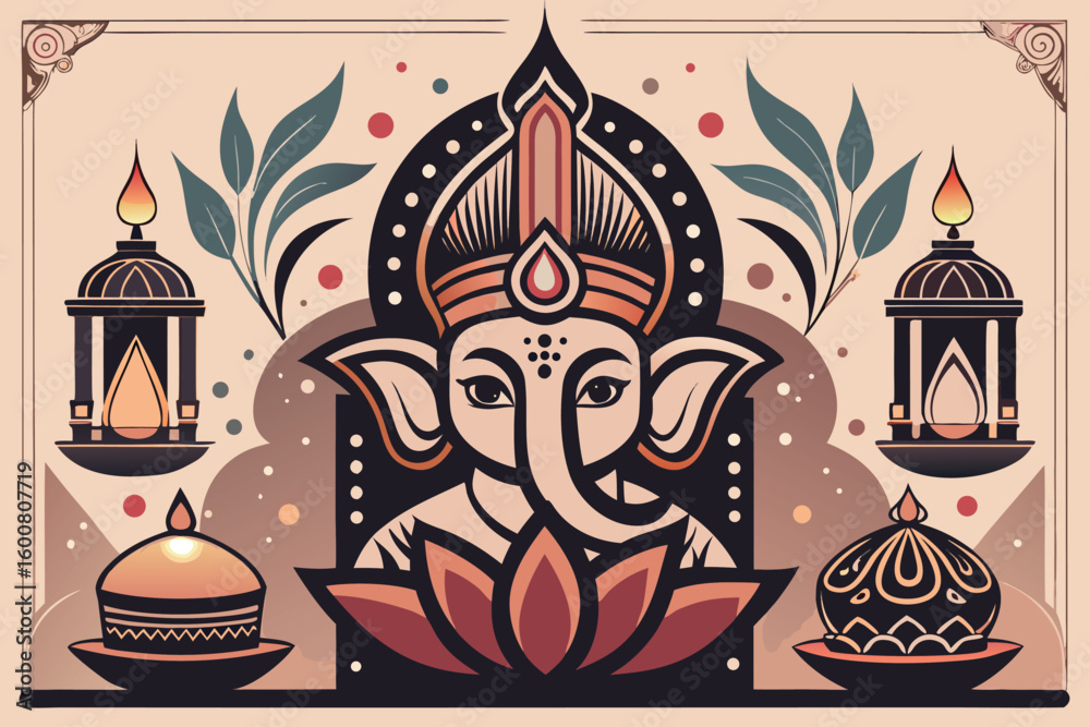 Fototapeta premium Black and White Vector Illustration Featuring Abstract Shapes and Geometric Elements