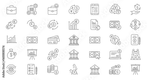 Financial Growth & Economic Stability Line Icon Set