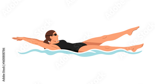 Vector illustration depicting a woman performing a swimming exercise in a pool or open water setting