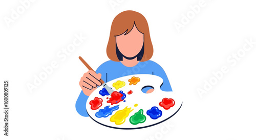 Illustrative depiction of an artist holding a palette filled with vibrant colors ready to create something amazing, evoking creativity and imagination