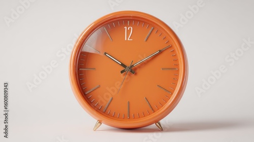 Minimalist Orange Table Clock on Light Background


