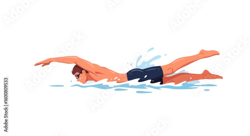 A dynamic illustration of a swimmer in action, showcasing athleticism and water sports representation in a clean design swimming style