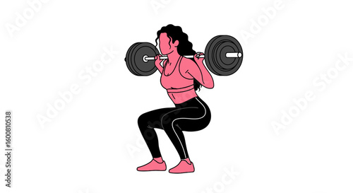 Barbell Squat Illustration: A Woman's Strength and Determination Embodied in a Fitness Icon