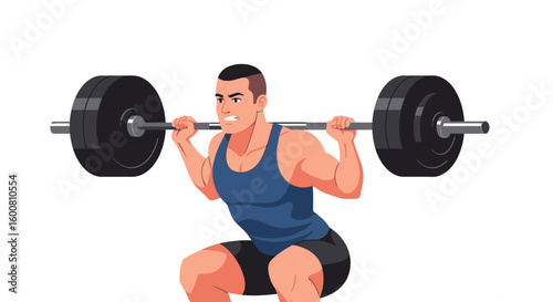 Determined lifter performing barbell squat exercise displaying effort and strength with perfect execution under pressure showing commitment to fitness