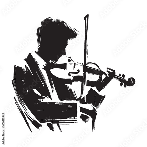 Violinist Silhouettes in Brushstroke Style — Vector Illustration

