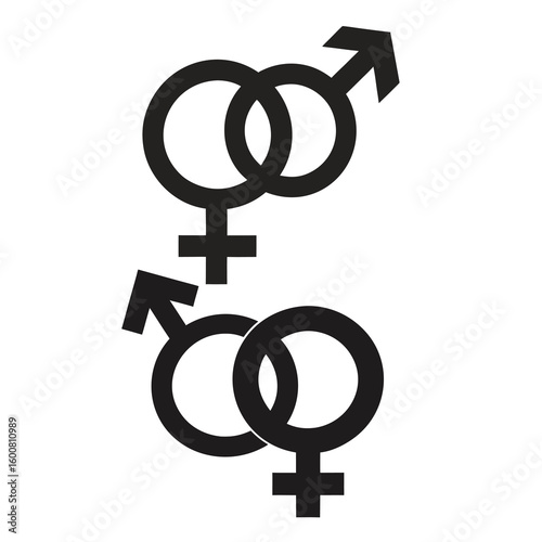 Vector art of intertwined gender symbols representing male and