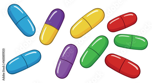 Colorful capsule collection on white background