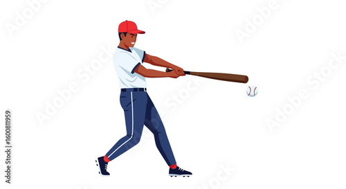 Dynamic baseball batter swinging with power and determination isolated against a plain white backdrop showing athleticism and focus in baseball