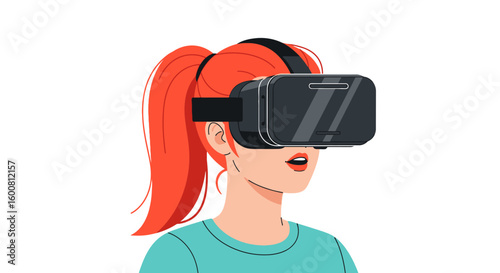 Animated Woman Exploring Virtual Worlds with VR Headset in Bright Environment