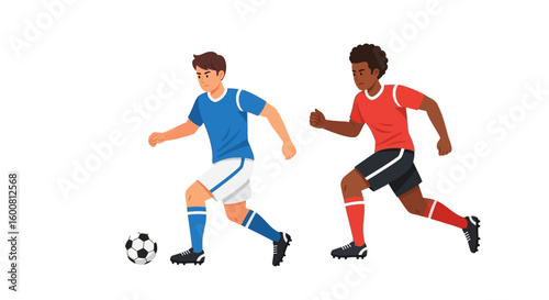 Dynamic soccer players in action: Illustration showcasing athleticism and teamwork in a vibrant sports scene showing two athletes competing actively