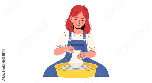 Artisan's hands sculpting clay on a spinning wheel creating a handcrafted pot in a creative pottery studio a ceramic artistry session with a focused