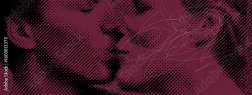 A blue background with a black and white pattern