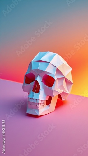 Skull drawing  geometric paper skull art print, halloween origami skull poster, low poly skull decor art