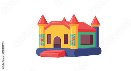 Vibrant inflatable bounce house illustration capturing the essence of childlike joy and recreational activity for festive celebrations and lively