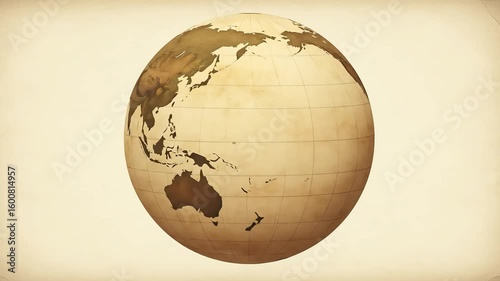 Vintage Earth Globe: An antique earth globe rendered in a sepia tone, presenting a classic perspective on our world's geography, evoking a sense of exploration and history.