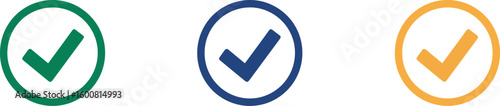 Colorful check marks set: green, blue, and orange circle icons on white