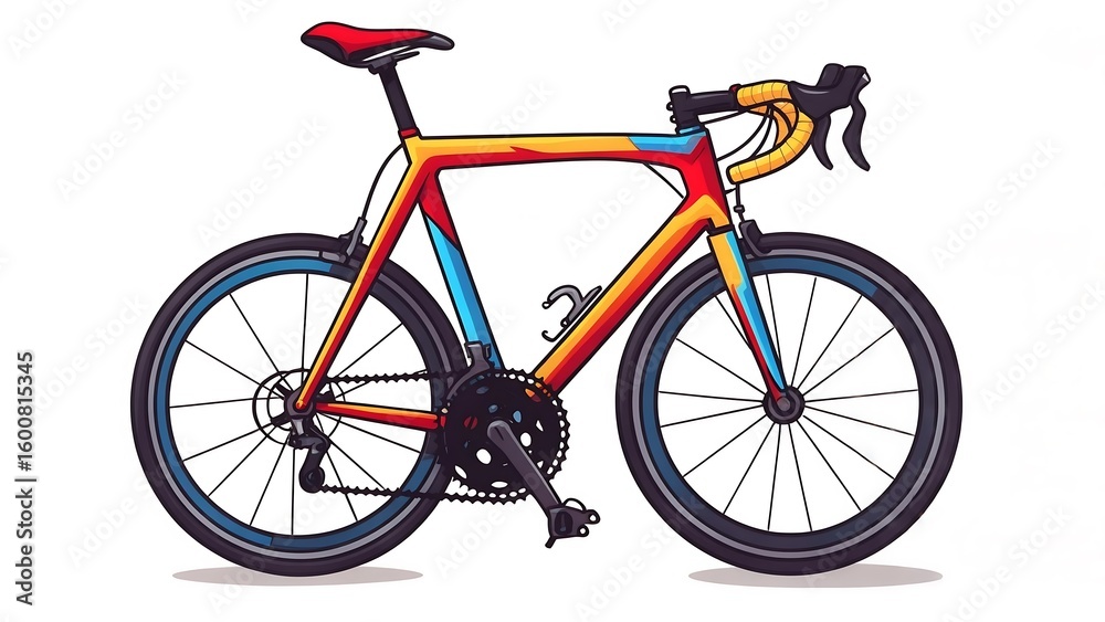 Fototapeta premium Colorful Road Bicycle Illustration with Red Seat and Yellow Handlebars on White Background