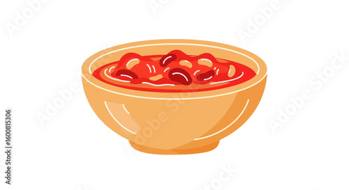 Stylized Illustration of a Bowl of Kidney Beans Simmering in a Rich Tomato-Based Sauce Ready to be Served