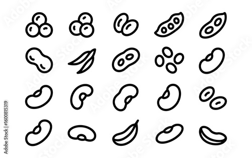 Collection of hand drawn bean and legume icons