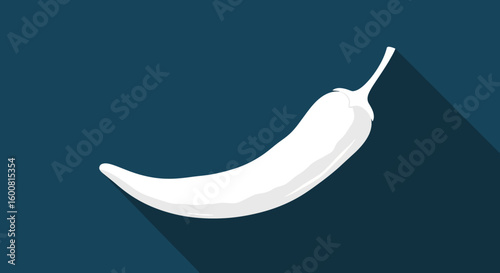 Minimalist depiction of a white chili pepper with a long shadow against a dark blue background for digital design projects